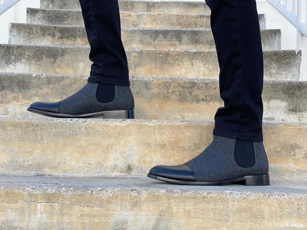 Faux-Leather Two-Tone Slip-On Chelsea Boots