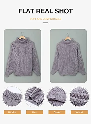Womens Turtle Cowl Neck Solid Color Soft Comfy Cable Knit Pullover Sweaters S-2XL