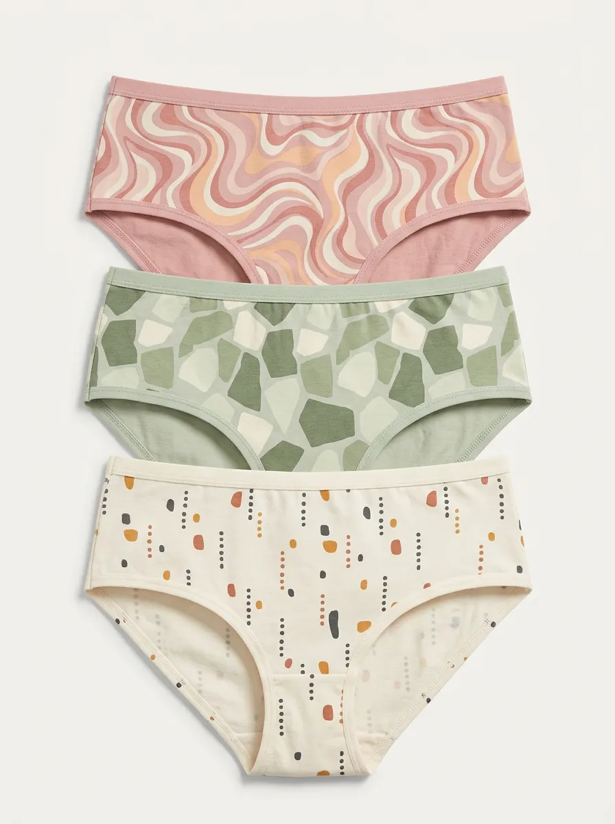 Women's Boho Aesthetic Wavy Terrazzo Printed Three-Pack Briefs