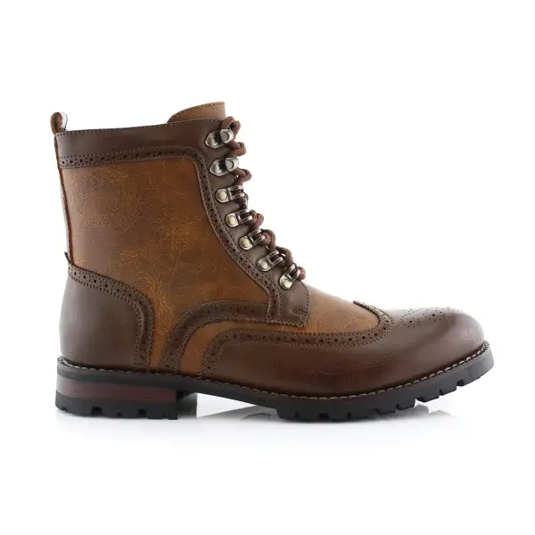Faux-Leather Embossed Wingtip Combat Boots