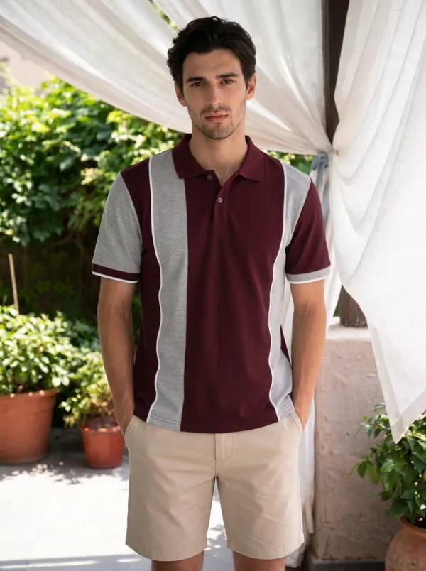 Men's Casual Vintage Colorblock Striped Pattern Polo Shirt