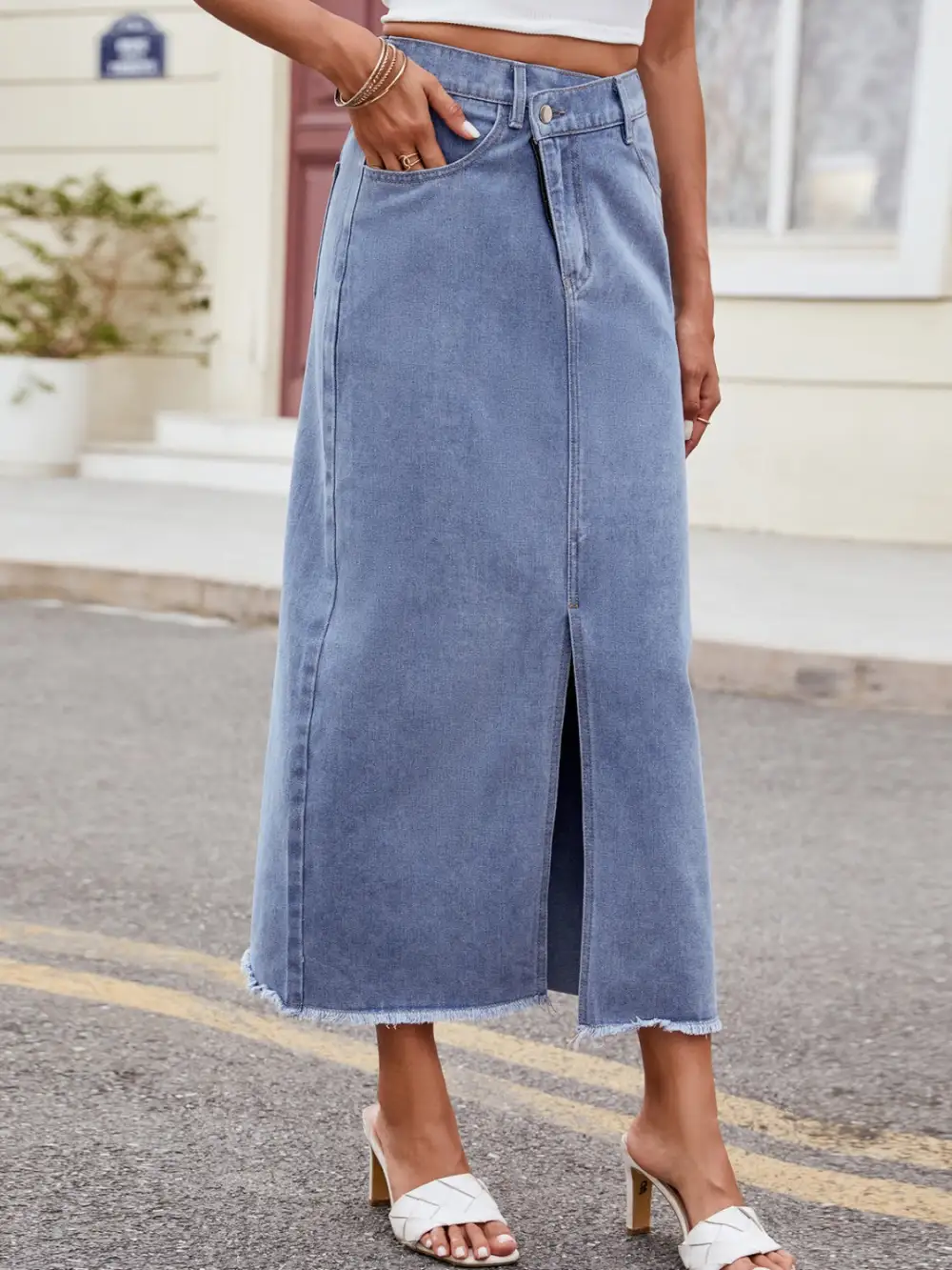 Soft Denim Slit Skirt
