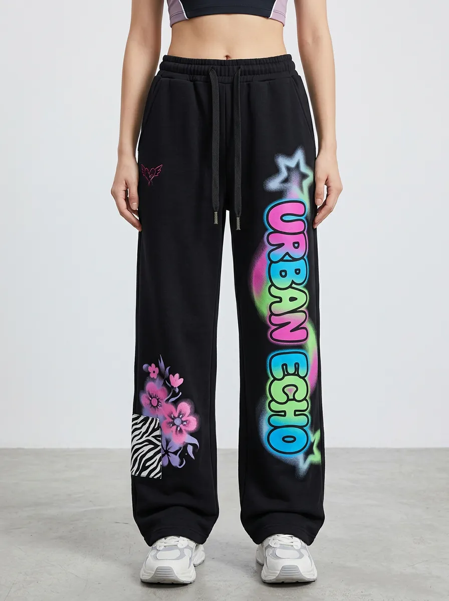 Women's Streetwear Urban Echo Floral Zebra Printed Sweatpants