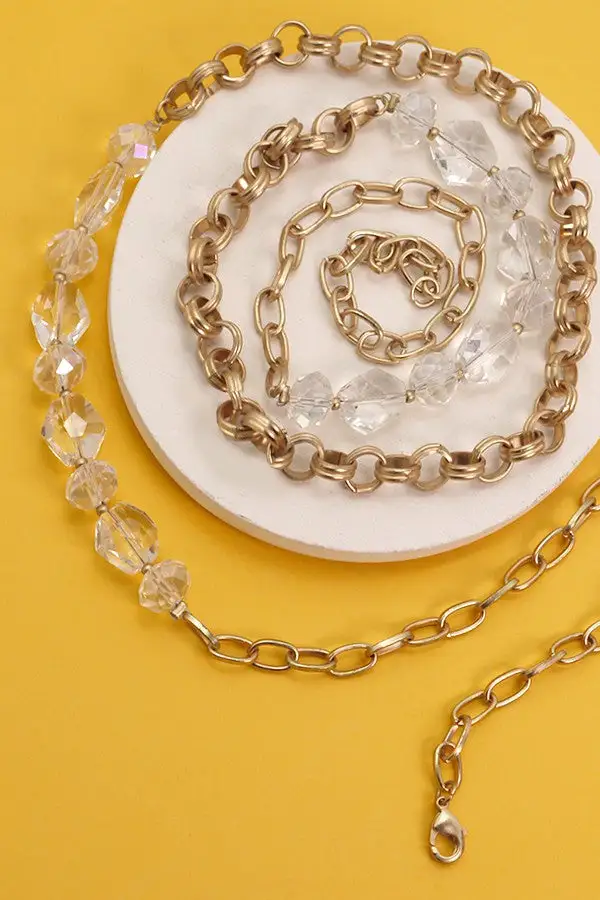 Long Glass Bead Link Necklace