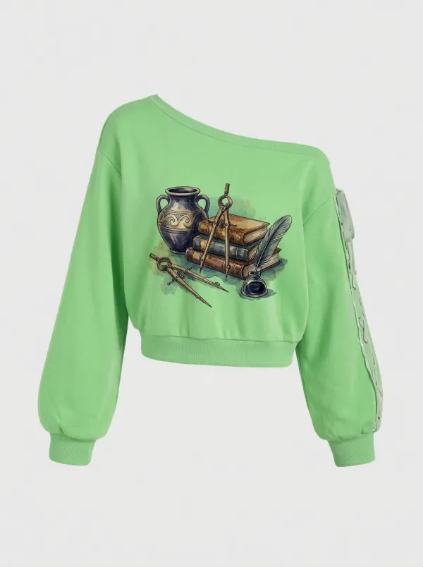 Women's Academic Scholar Books Compass Inkwell Printed Sweatshirt