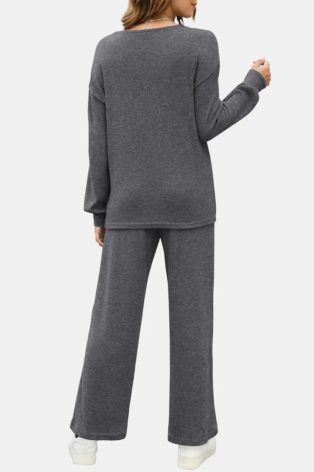 Stretch Round Neck Long Sleeve Top And Pants Set