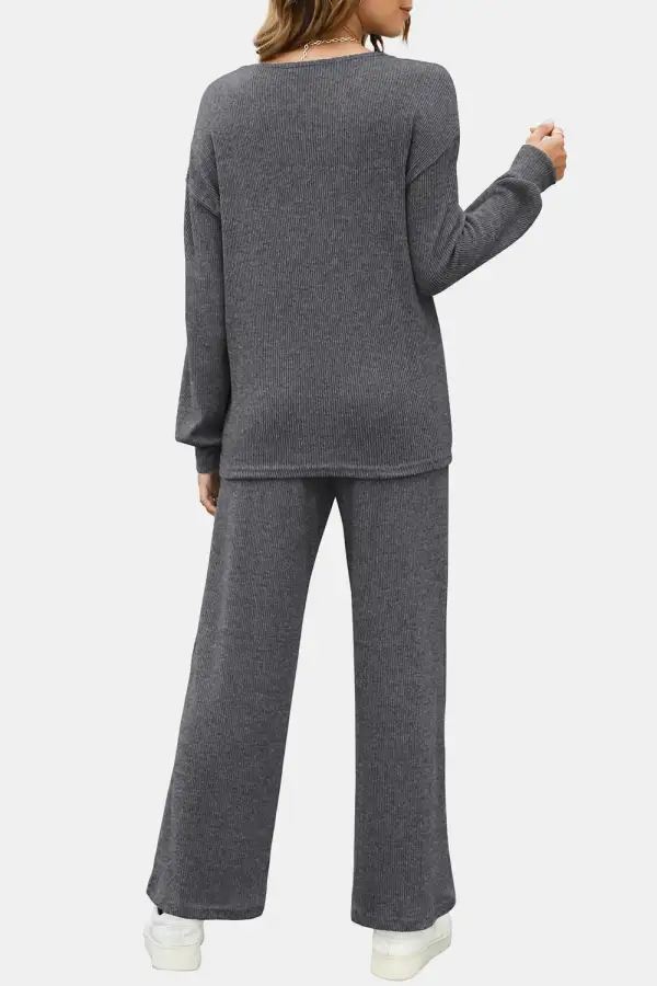 Stretch Round Neck Long Sleeve Top And Pants Set