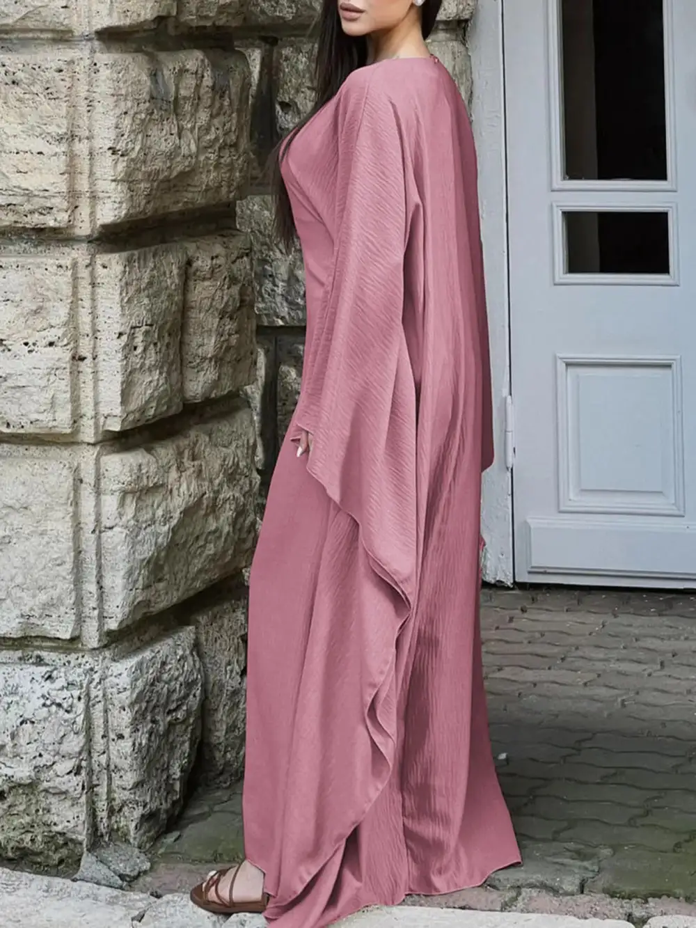 Cape Round Neck Maxi Dress