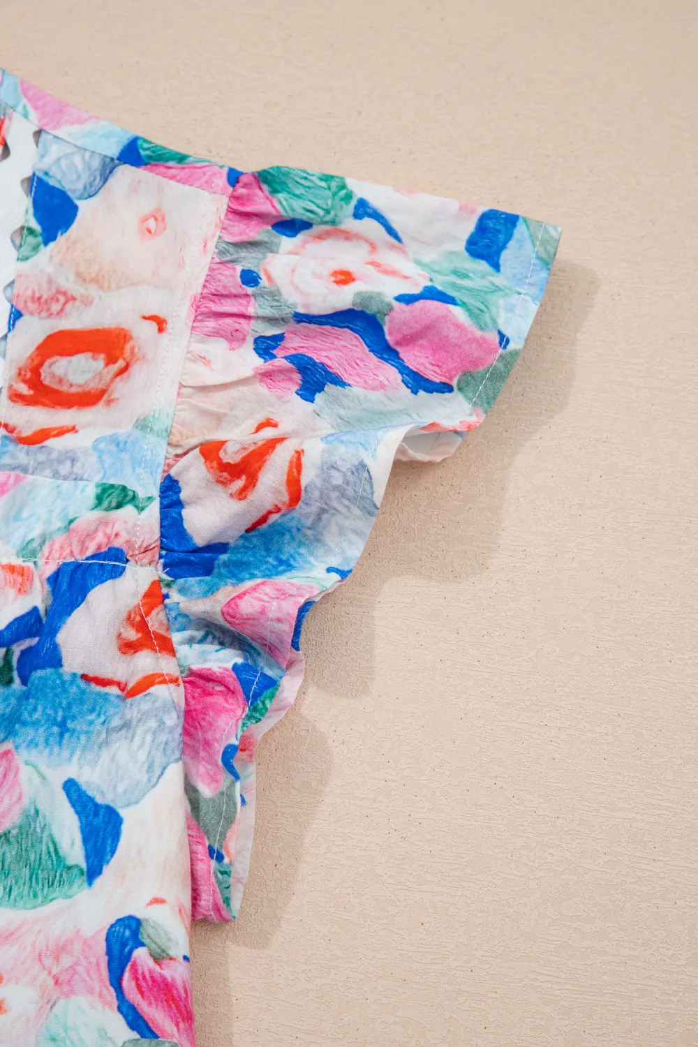 Pink Floral Print Tie V Neck Blouse