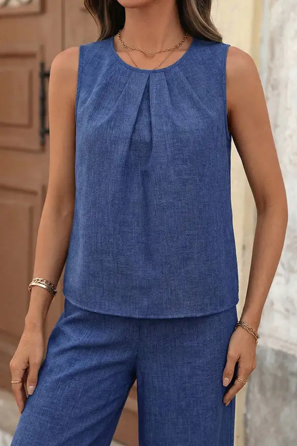 Color Round Neck Casual Two Piece Set