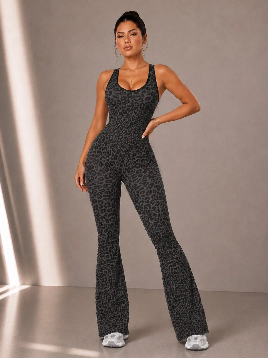 Active Flare Leopard Print Jumpsuit