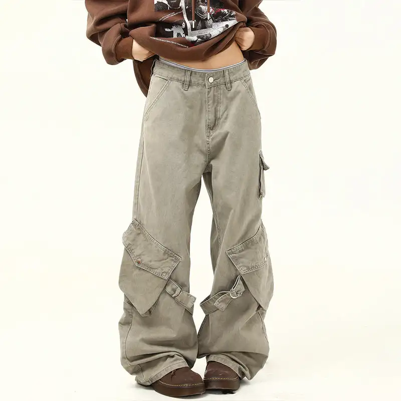 Vintage Wash Wide Leg Cargo Pants