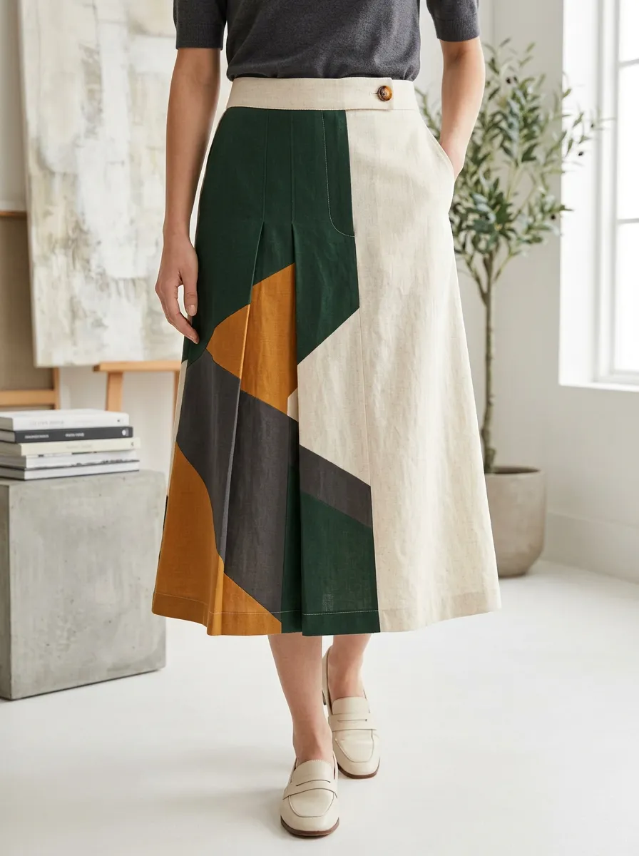Women's Geometric Colorblock Abstract Printed A-line Skirt