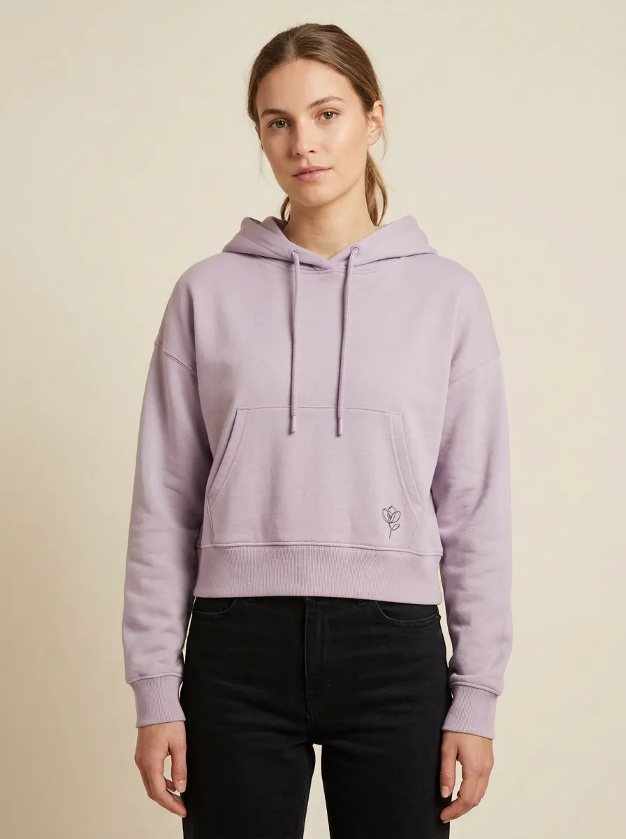 Women's Everyday Minimalist Floral Line Art Printed Cropped Hoodie