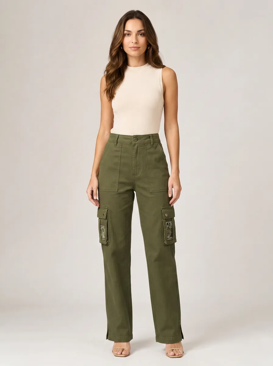 Women's Casual Outdoor Olive Green Graphic Printed Cargo Pants