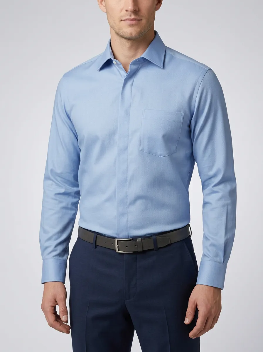 Men's Point-Collar Long-Sleeve Chest-Pocket Dress Shirt