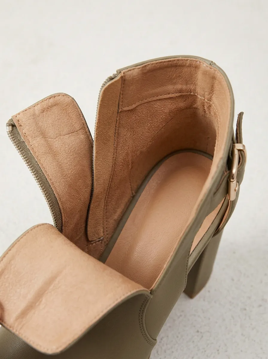 Cutout Buckle-Detail Women's Peep-Toe Ankle Boots