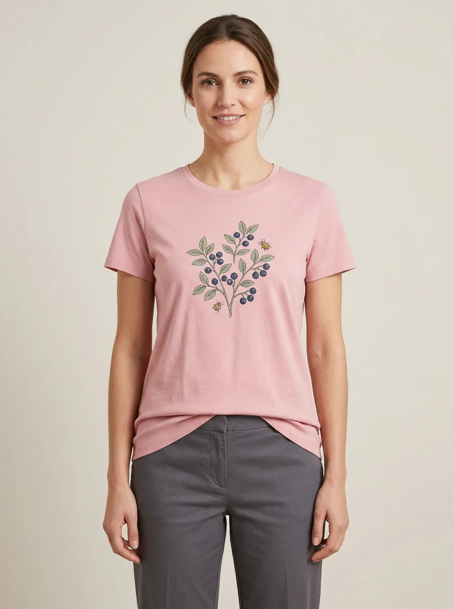 Women's Crewneck Graphic Rib-Trim Short-Sleeve T-Shirt