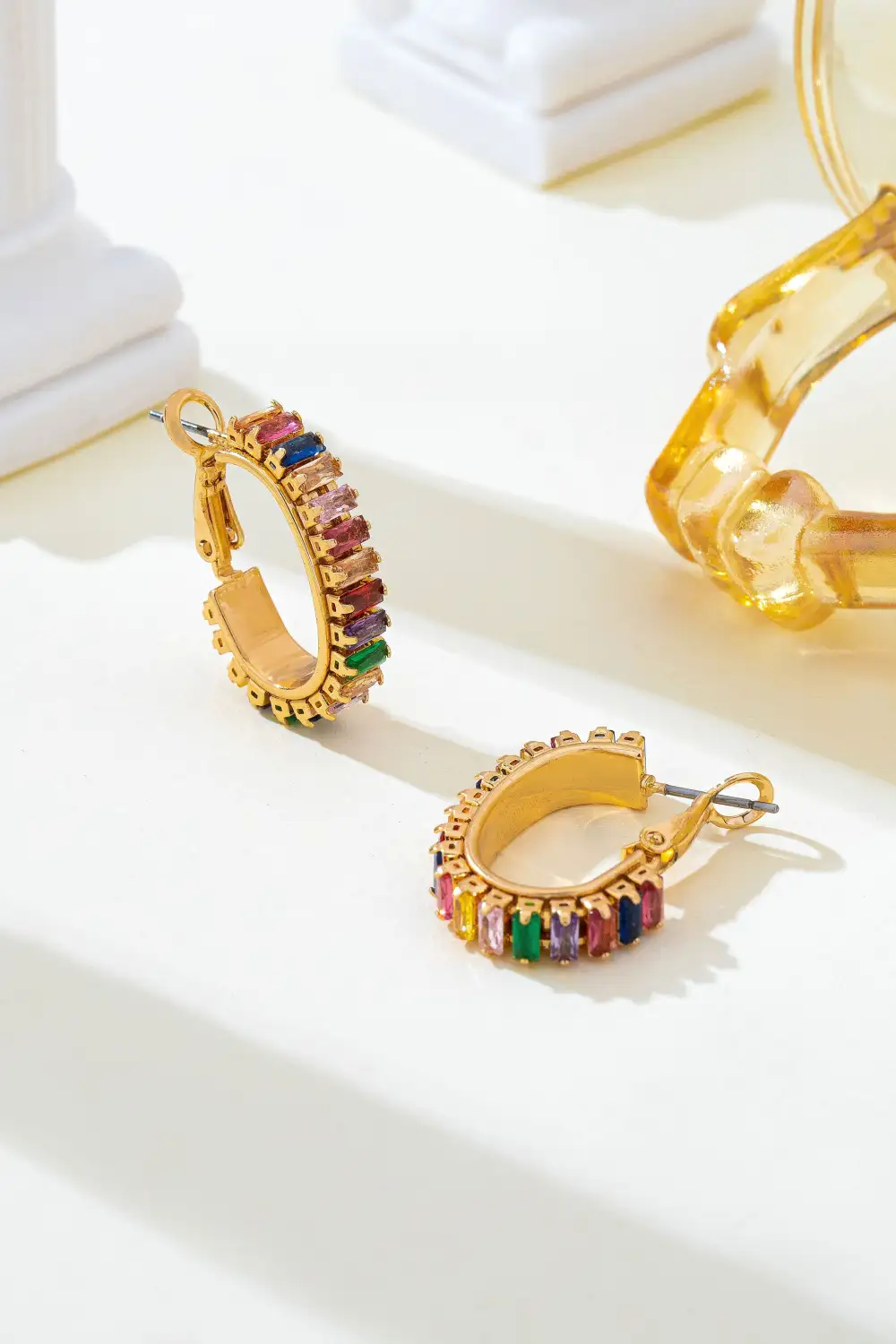 Multicolor Baguette Crystal Hoop arrings