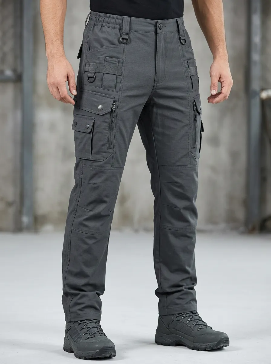 Men's Charcoal Grey Multi-Pocket Tactical Cargo Pants