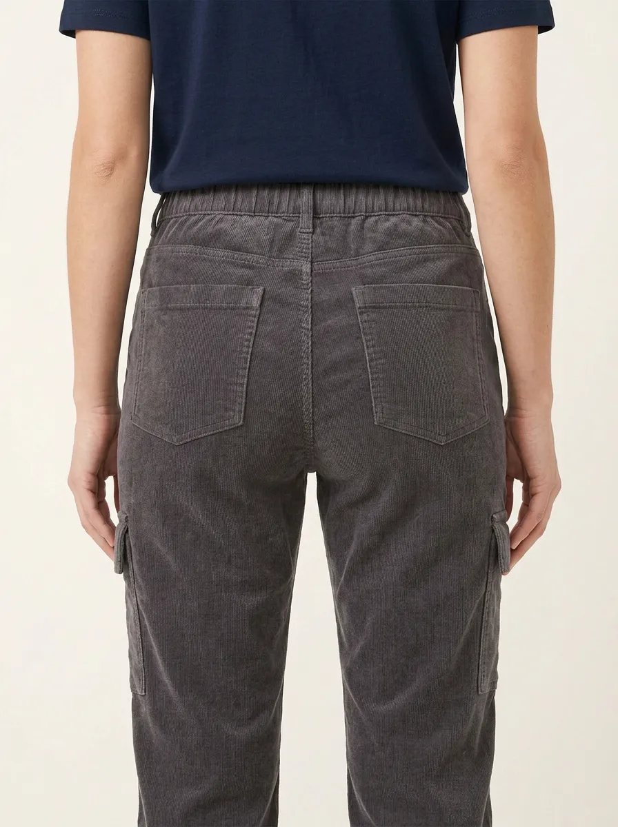 Women's Utility-Pocket Mid-Rise Fine-Wale Cargo Corduroy Pants