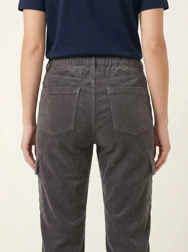 Women's Utility-Pocket Mid-Rise Fine-Wale Cargo Corduroy Pants