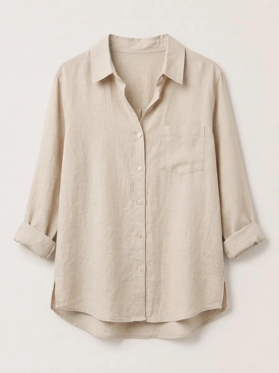Women's Beige Button-Down Collared Shirt