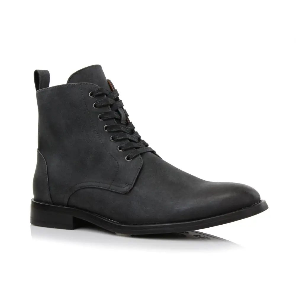 Faux-Leather Burnished Lace-Up Ankle Boots