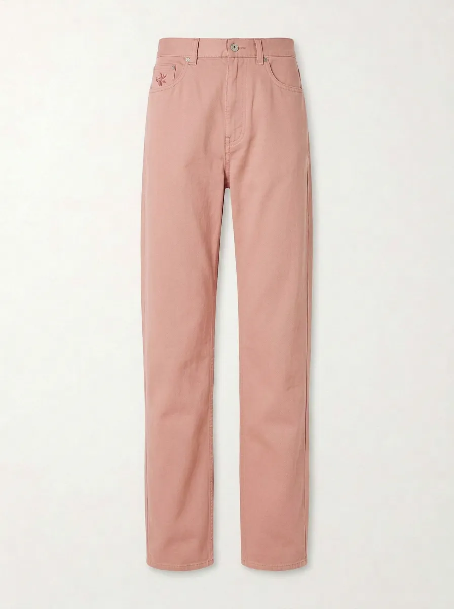 Women's Minimalist Olive Green Bee Embroidered Mid-Rise Straight Leg Pants
