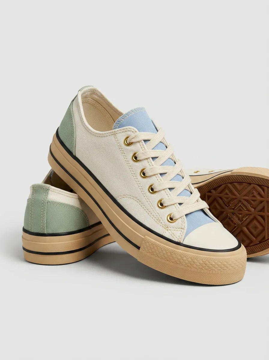 Women's Casual Inspired Pastel Colorblock Canvas Printed Sneakers