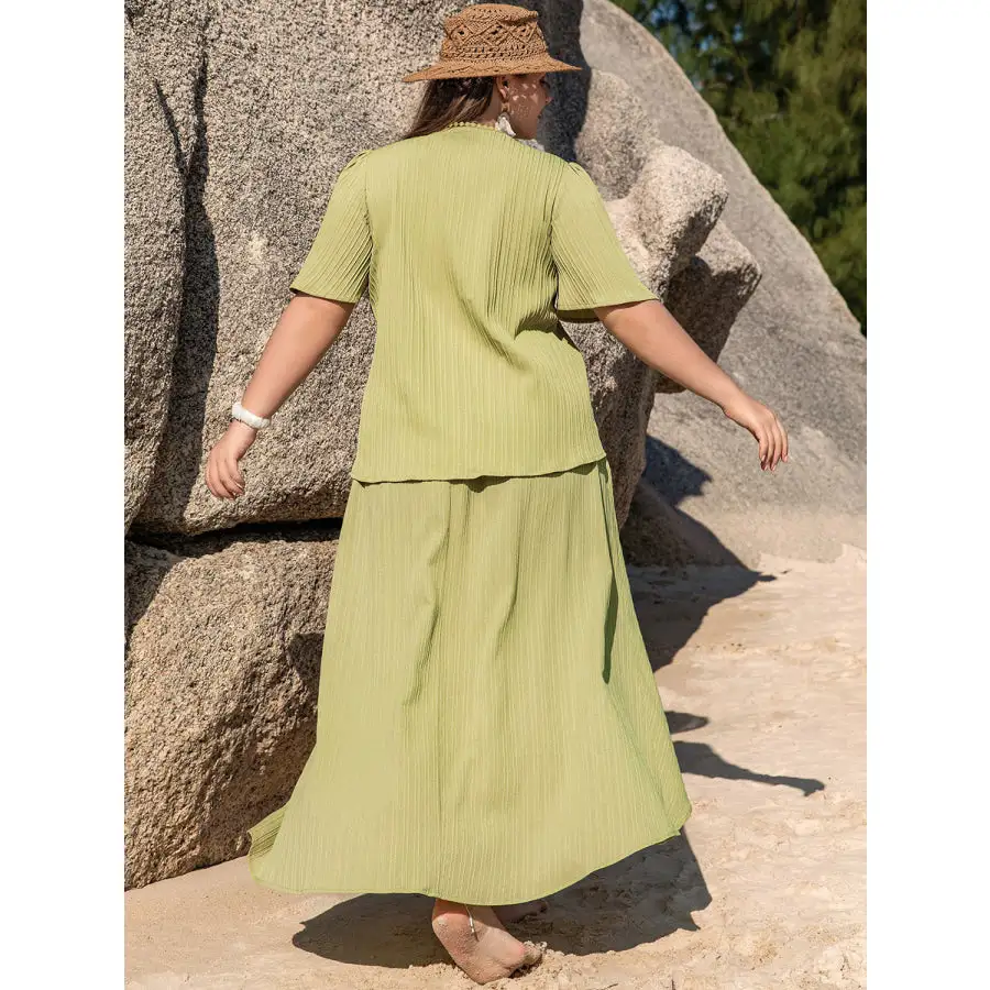 V Neck Half Sleeve Top and High Low Skirt Set
