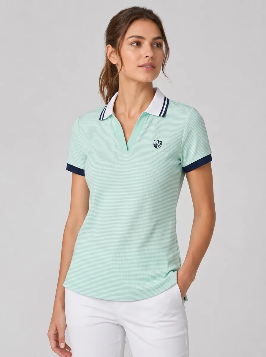 Women's Equestrian Lover Crest Logo Striped Printed Polo Shirt