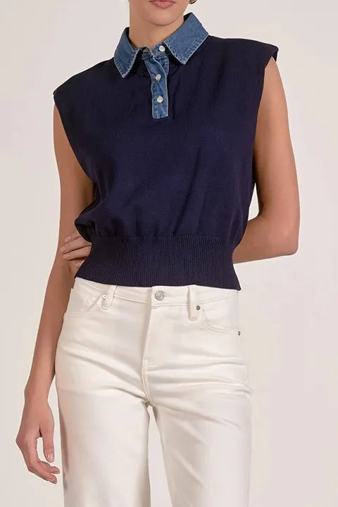 Navy Cap Sleeve Sleeveless Knit Top