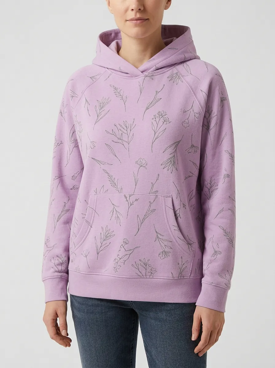 Women's Classic Botanical Floral Line Art Nature Inspired Graphic Hoodie