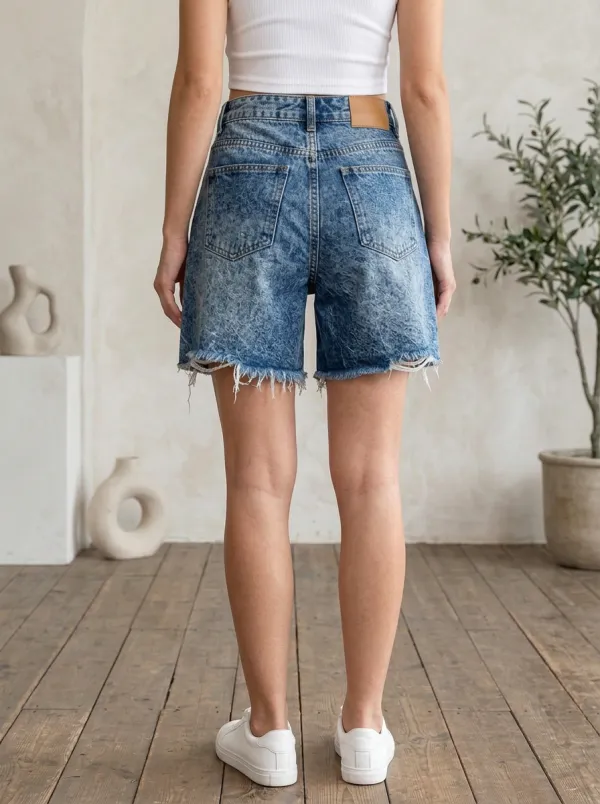 Women's Vintage Acid Wash Distressed Hem Denim Shorts