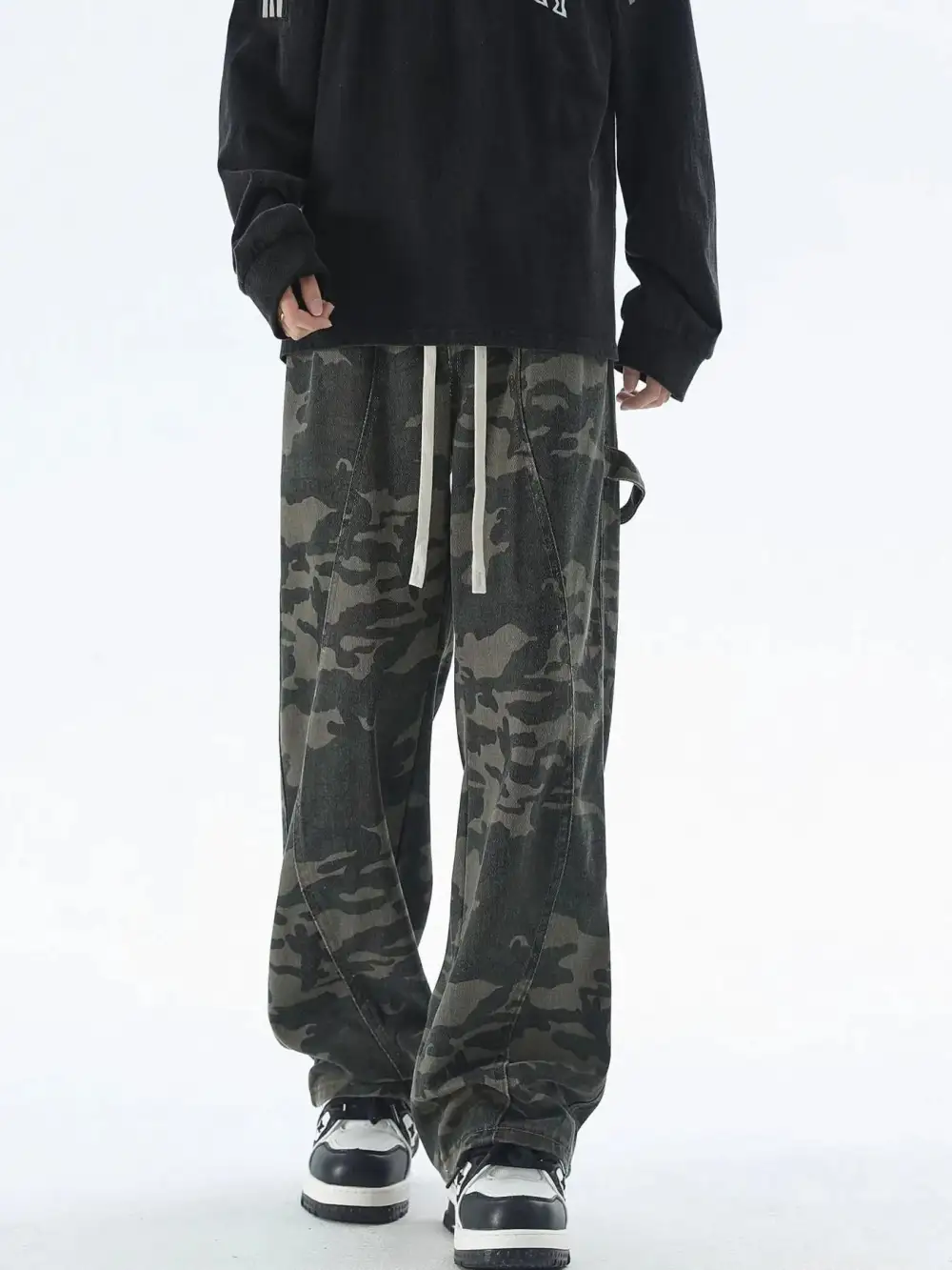 Camouflage Cargo Pants with Drawstring