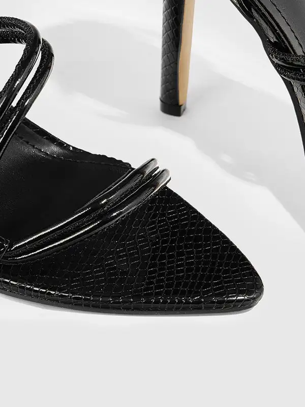 Buckle Cutout Panel Detail Heeled Sandals