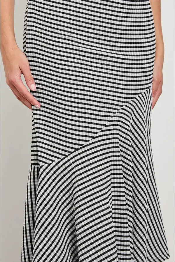 Women's Black White Gingham Midi Dress