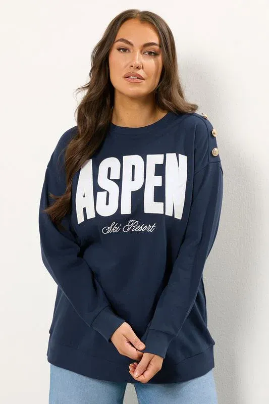 Navy Blue 'Aspen' Slogan Sweatshirt