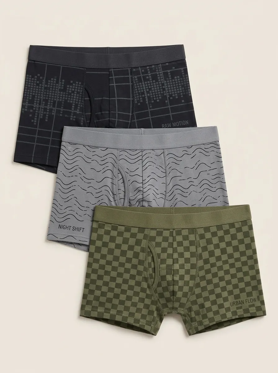 Everyday Checkered Geometric Boxer Brief Set