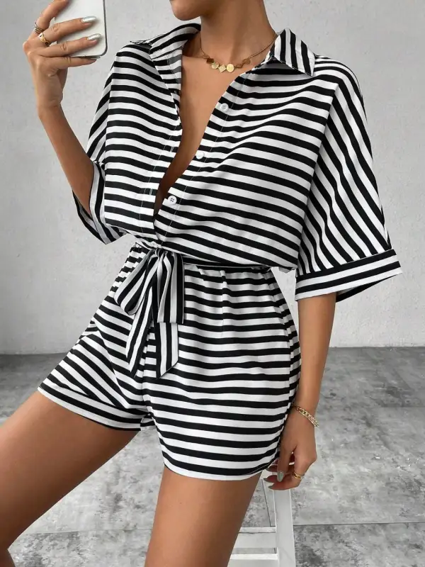 Tie Waist Half Button Romper