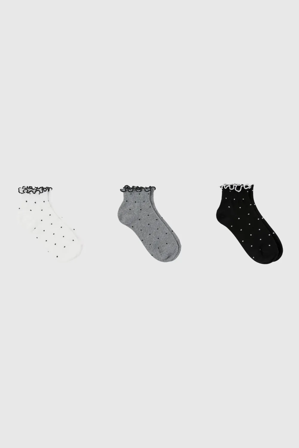 Polka Dot Ruffle Trim Socks - Three Pack