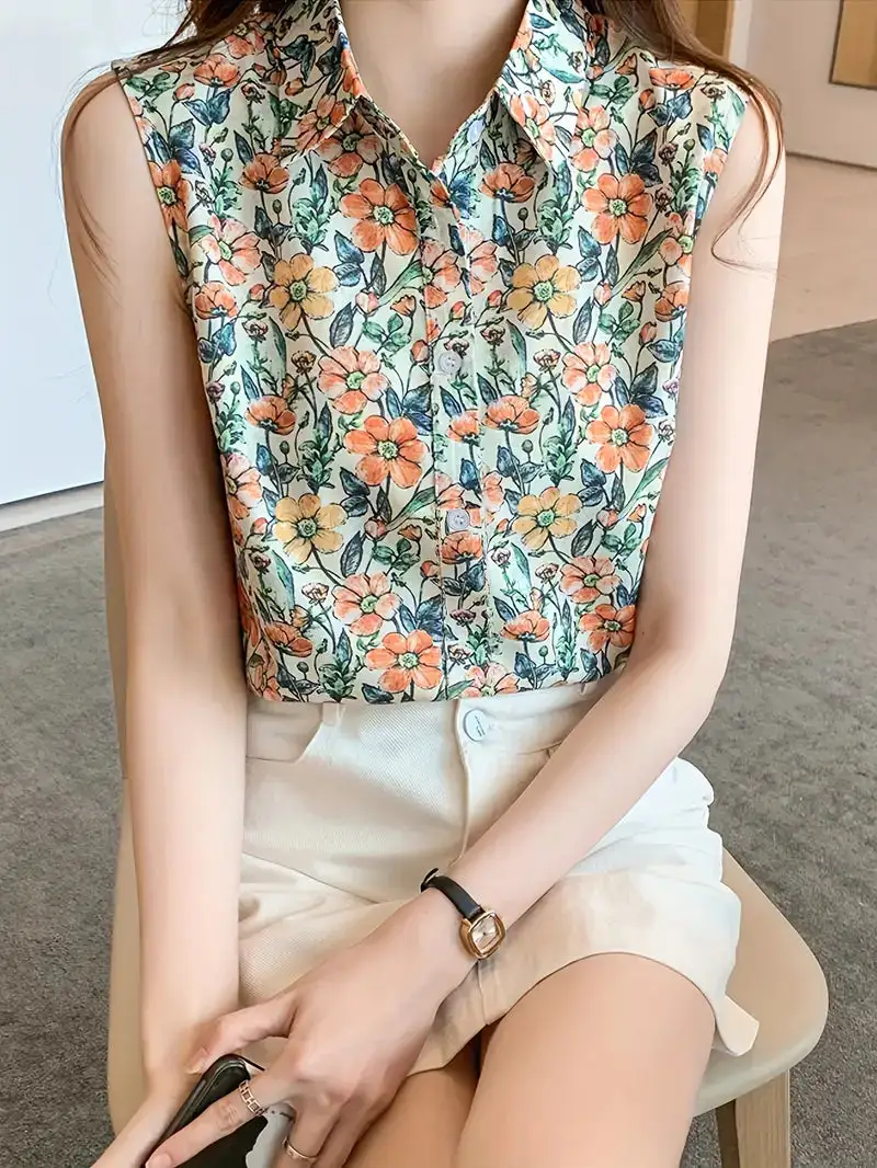 Floral Top With Sleeveless