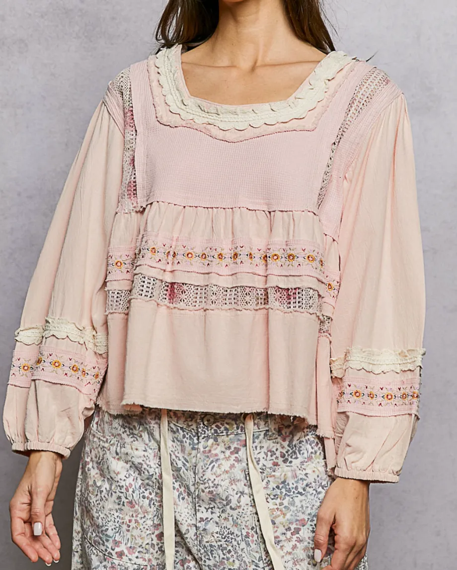 Lace Relaxed Long Sleeve Blouse