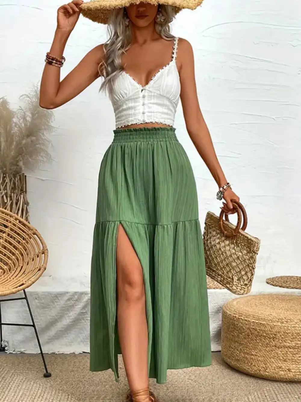 Side Slit Frill Skirt