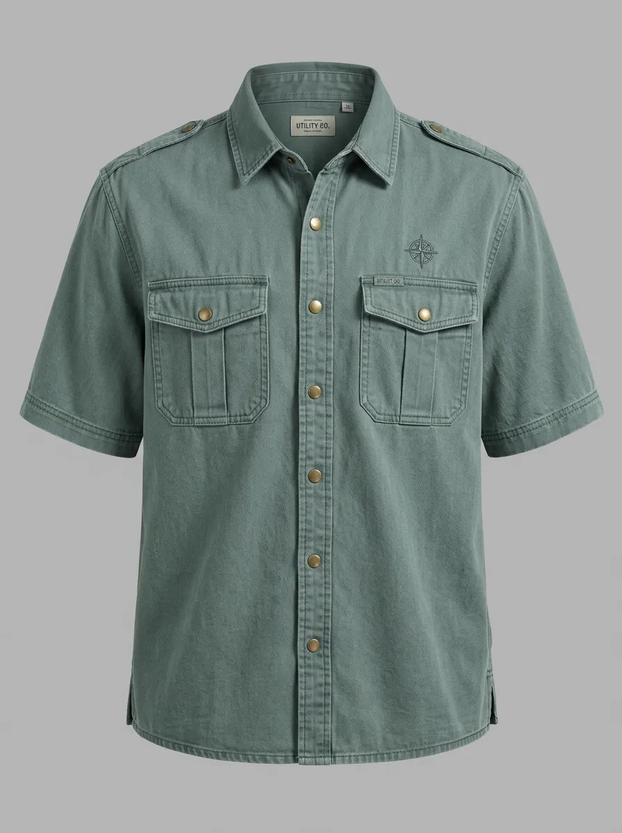 Men's Outdoor Adventure Compass Embroidered Utility Shirt