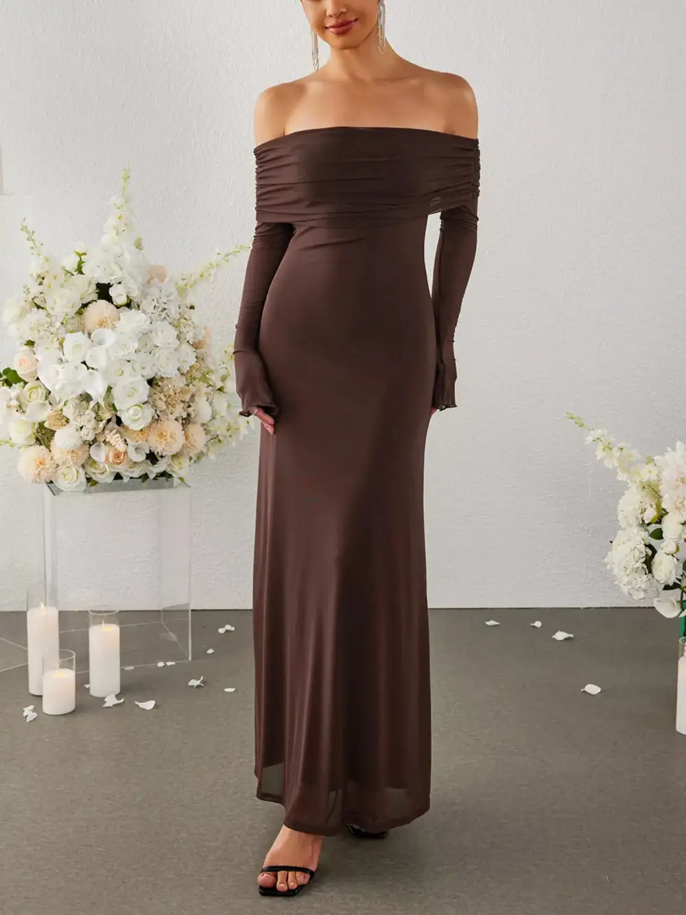 Wearable Cut Ruched Long Sleeve Maxi Dress