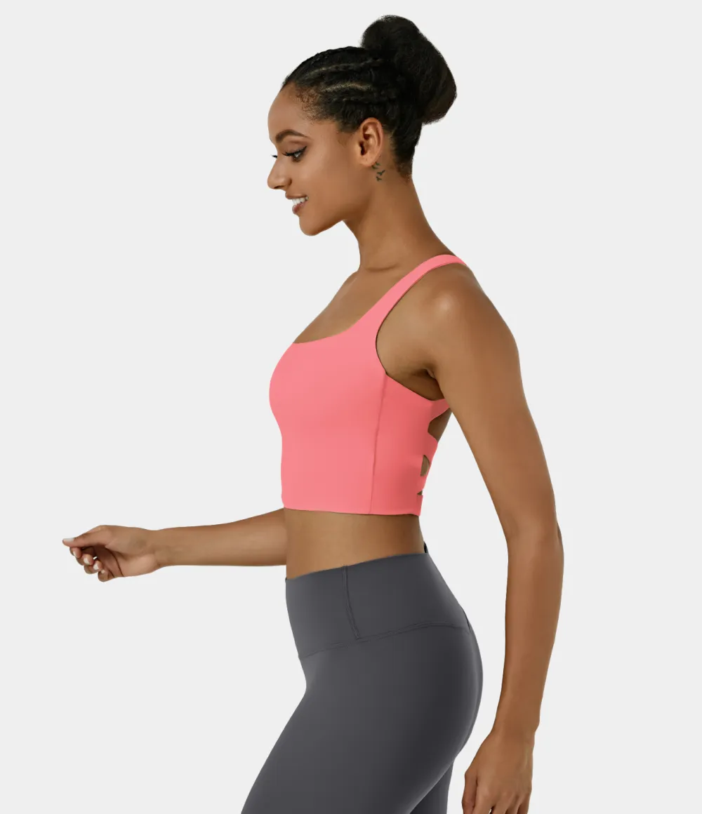 Softlyzero Airy Square Neck Backless Crisscross Cropped Cool Touch Yoga Tank Top-UPF50+
