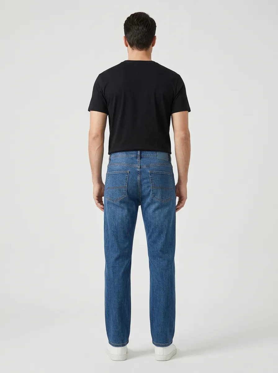 Men's Casual Blue Denim Straight Leg Jeans