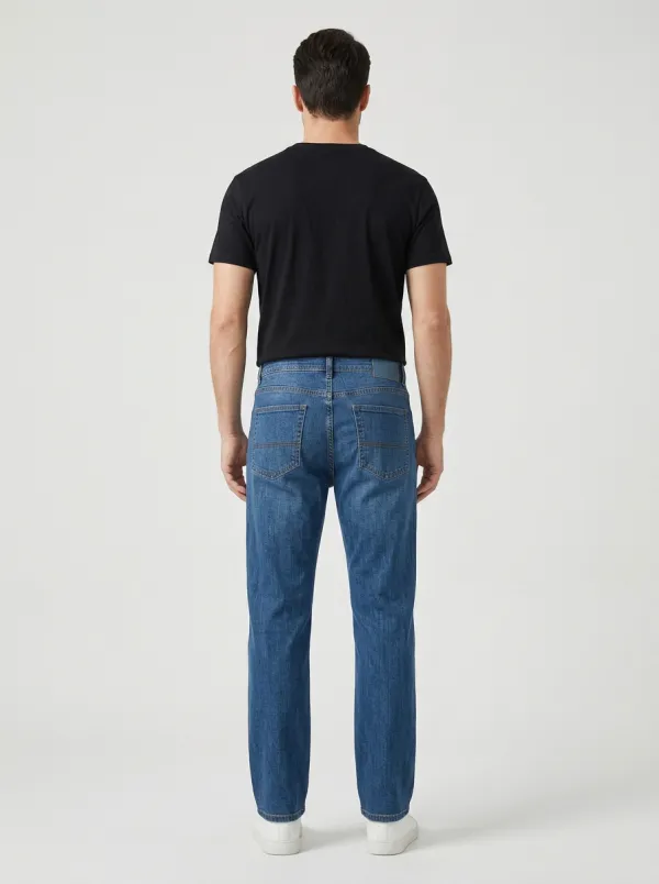 Men's Casual Blue Denim Straight Leg Jeans